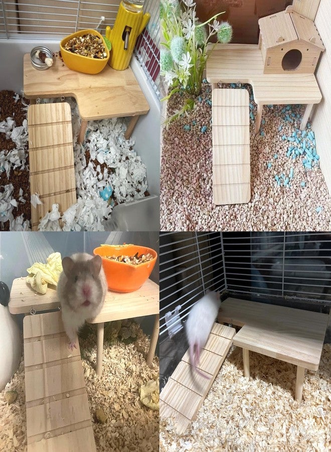 هامليدي منصة خشبية للهامستر مع سلم، منصة لعب لتسلق الفئران، ملحقات قفص، ديكور للهامستر السوري القزم، الجرذان، الفئران (يسار) - Image 4